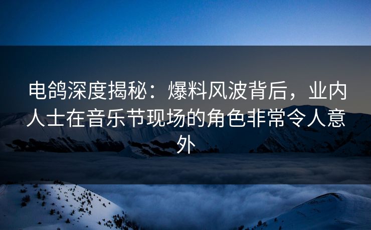 电鸽深度揭秘：爆料风波背后，业内人士在音乐节现场的角色非常令人意外
